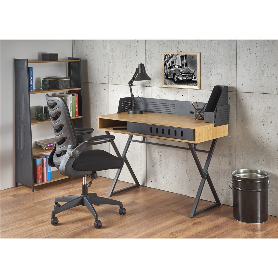 Desk Hexdrin, golden oak/black, MDF/steel,  H90x110x51cm
