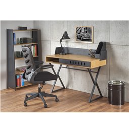 Rašomasis stalas Hexdrin, auksinis ąžuolas/juoda sp. MDF/plienas, H90x110x51cm