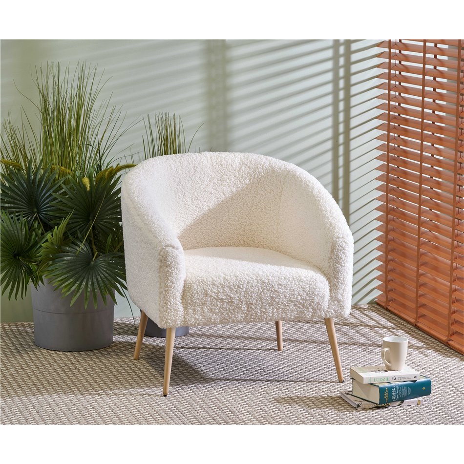 Lounge chair Hrifonetti-W, cream color boucle fabric, H78x67x77cm, seat H45cm