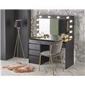 Dressing table with mirror Holwud XL, black, MDF/LED lights, H140x120x55cm