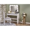 Dressing table with mirror Holwud, white, MDF/LED lights, H140x94x43cm