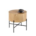 Side table Haroklyn, natural oak/black color, MDF/steel, D45cm, H45cm