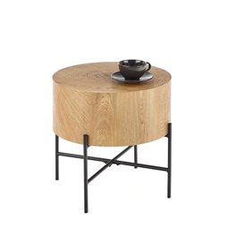 Side table Haroklyn, natural oak/black color, MDF/steel, D45cm, H45cm