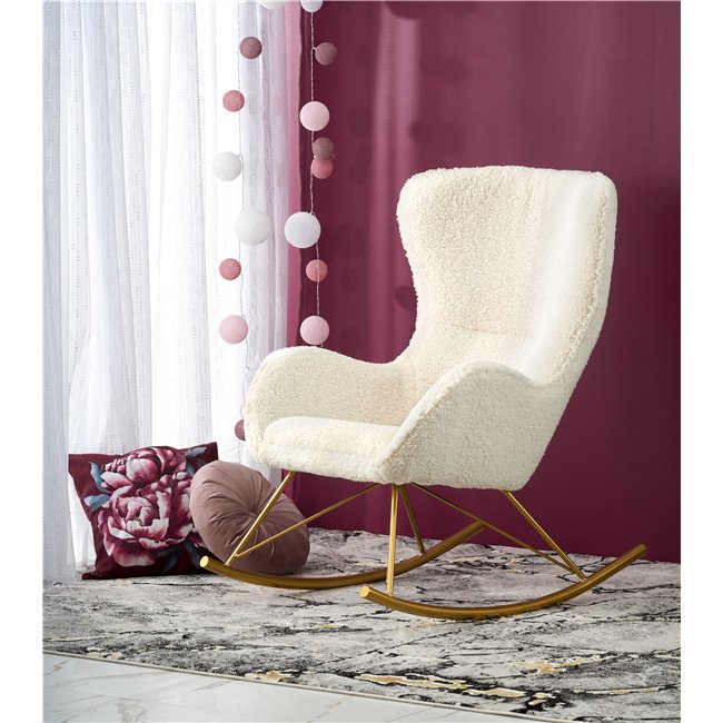 Rocking chair Hilberto, cream color boucle fabric, H78x77x67cm, seat H45cm