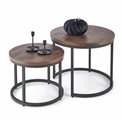 Coffee table set Horeo, 2 pcs, walnut/black color, MDF/steel, D53cm, H45cm / D43cm, H35cm