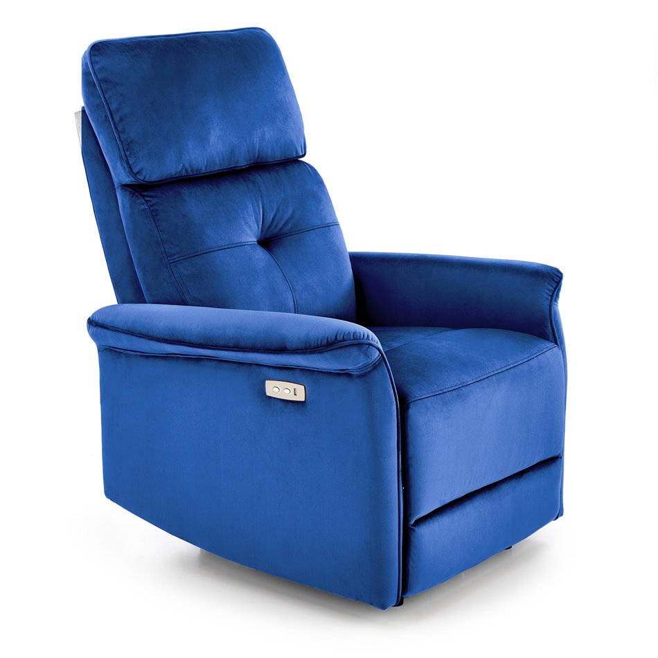 Electric recliner Hemiro, navy blue velvet, USB charging socket, W90-170x80cm, H92-108cm, seat H46cm