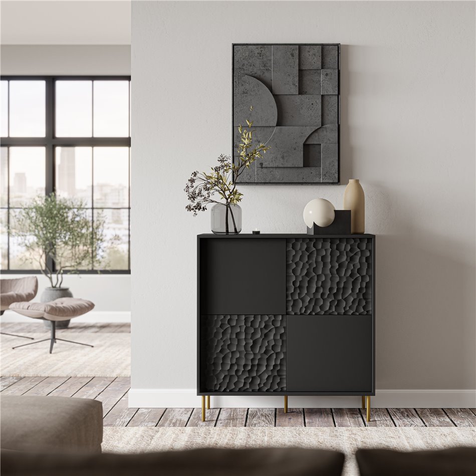 Sideboard Haulet, black/gold color, H105x100x41cm