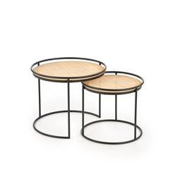 Side table set Hando, 2 pcs, black/natural, steel/rattan, D51cm, H42cm / D41cm, H37cm