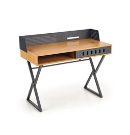 Rašomasis stalas Hexdrin, auksinis ąžuolas/juoda sp. MDF/plienas, H90x110x51cm