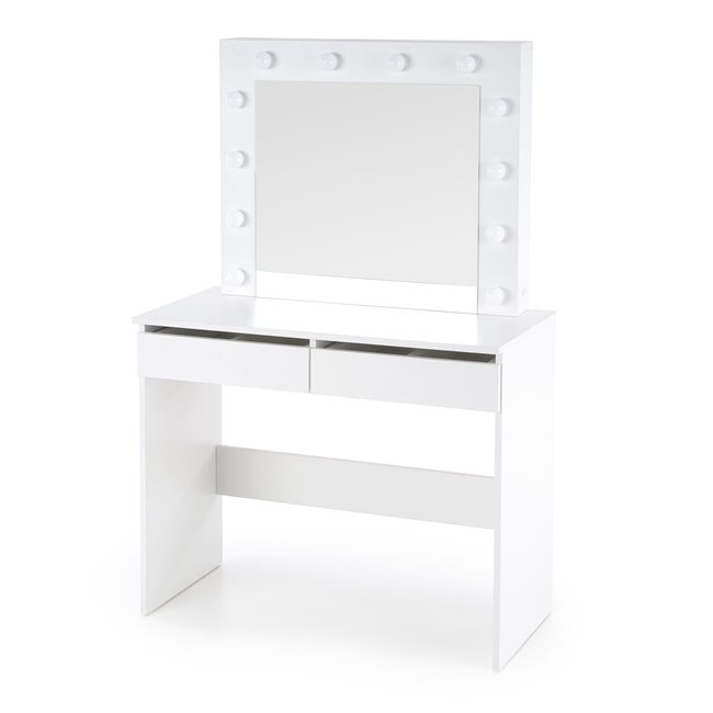 Dressing table with mirror Holwud, white, MDF/LED lights, H140x94x43cm