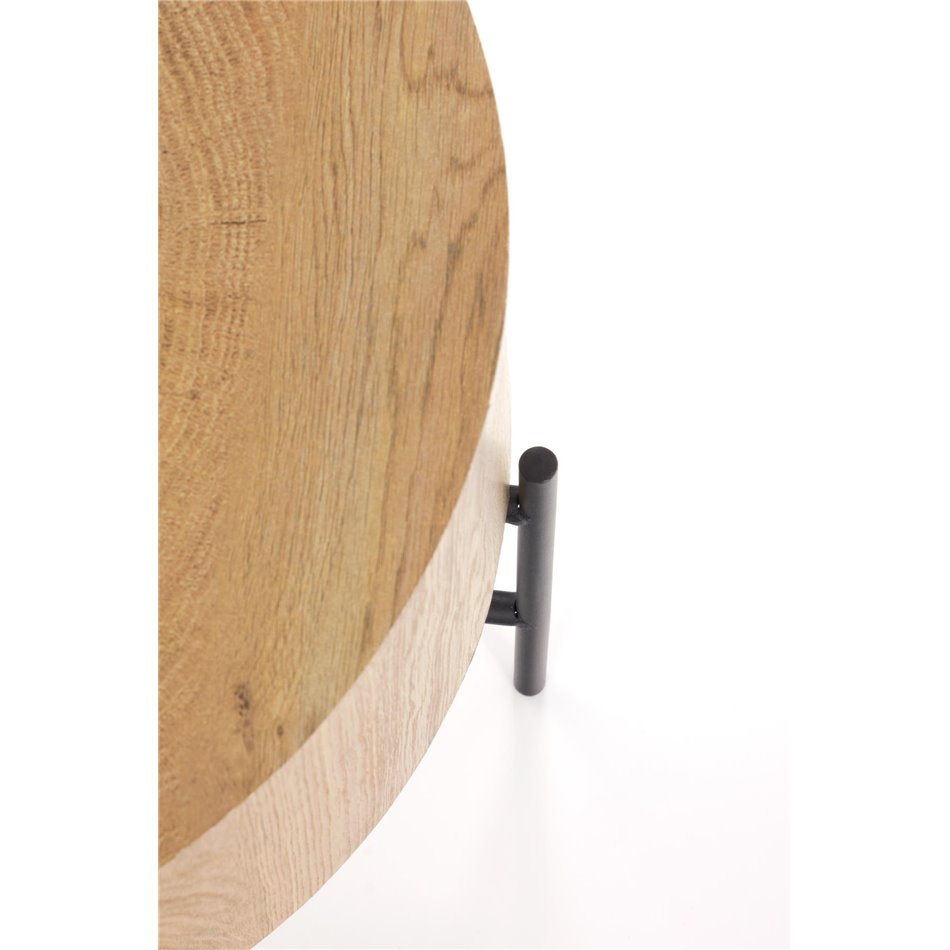 Side table Haroklyn, natural oak/black color, MDF/steel, D45cm, H45cm