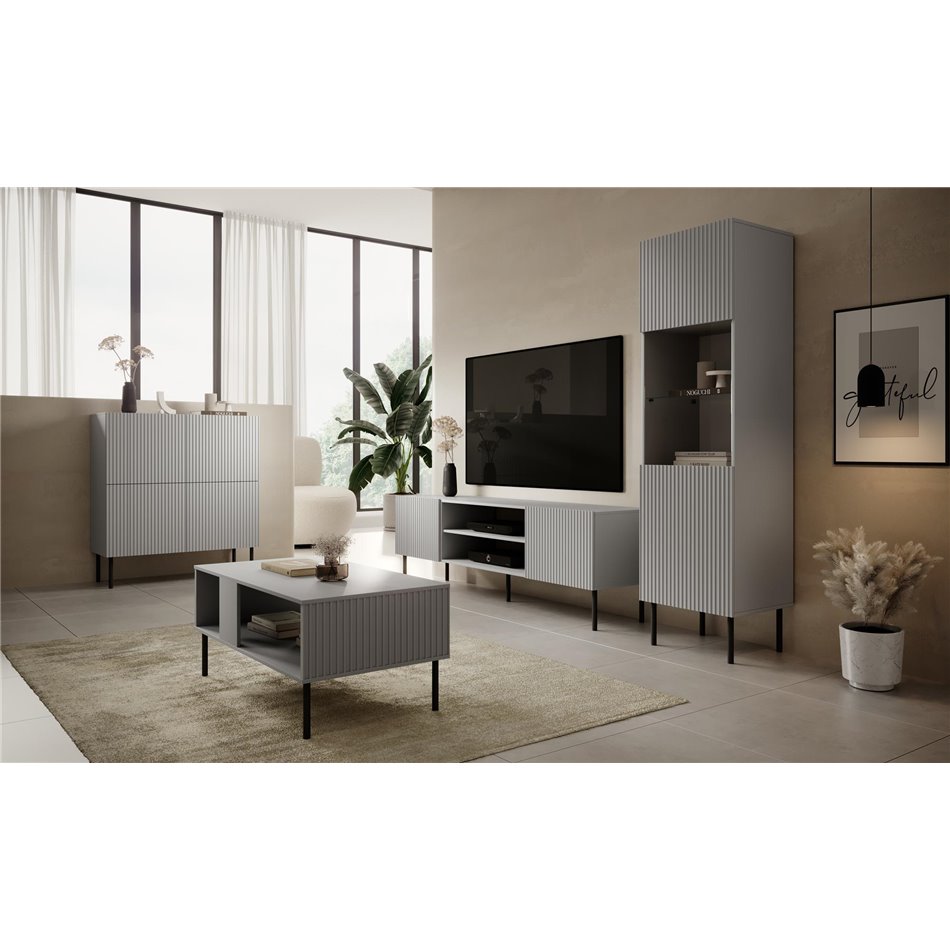 Sideboard Hasensio, light grey/black, MDF/metal, H110x100x42cm