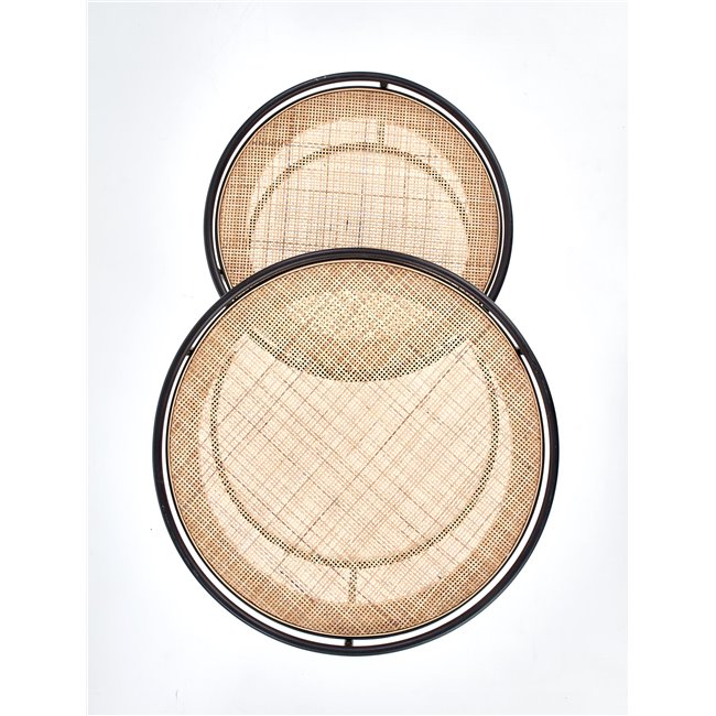 Side table set Hando, 2 pcs, black/natural, steel/rattan, D51cm, H42cm / D41cm, H37cm