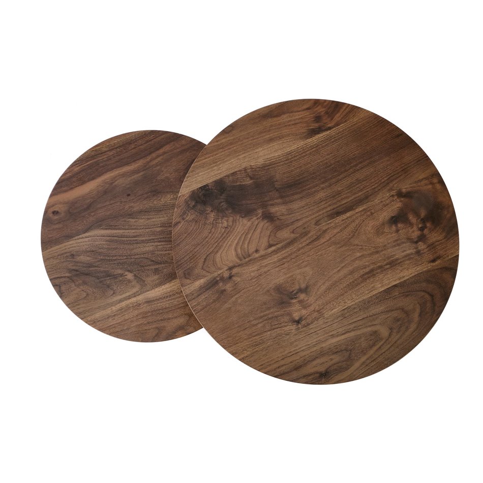 Coffee table set Horeo, 2 pcs, walnut/black color, MDF/steel, D53cm, H45cm / D43cm, H35cm