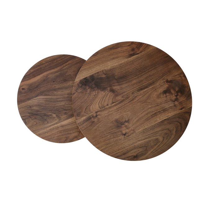 Coffee table set Horeo, 2 pcs, walnut/black color, MDF/steel, D53cm, H45cm / D43cm, H35cm
