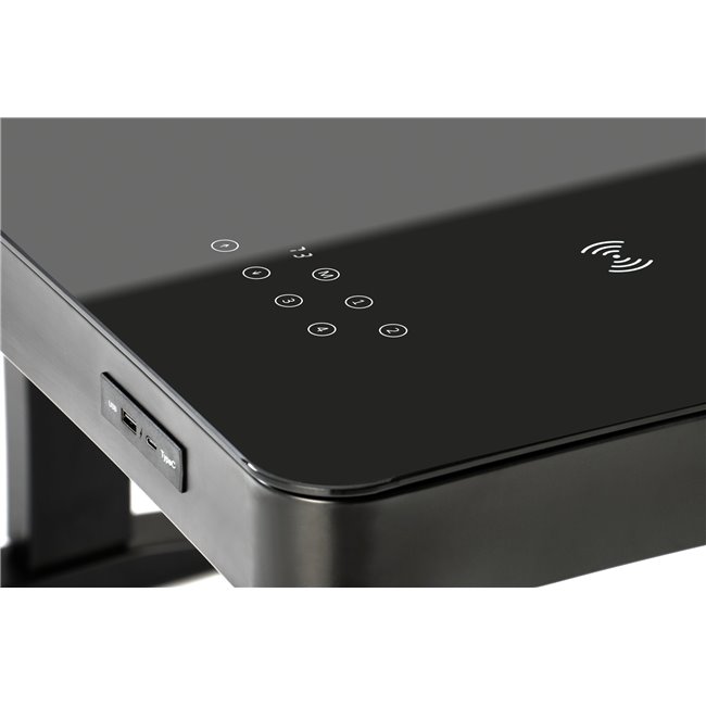 Desk Harloque, with electronic height adjustment function, black, glass/steel,  H77-120x120x60cm