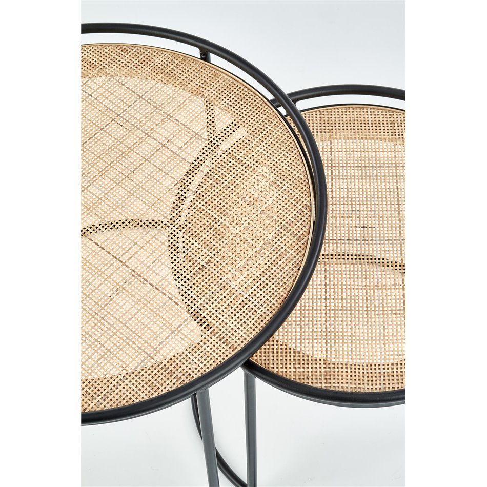 Side table set Hando, 2 pcs, black/natural, steel/rattan, D51cm, H42cm / D41cm, H37cm