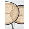 Side table set Hando, 2 pcs, black/natural, steel/rattan, D51cm, H42cm / D41cm, H37cm