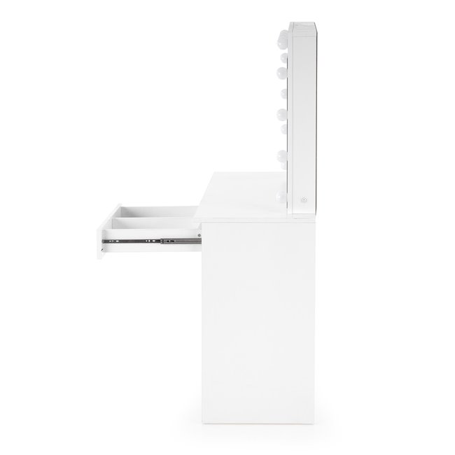 Dressing table with mirror Holwud, white, MDF/LED lights, H140x94x43cm