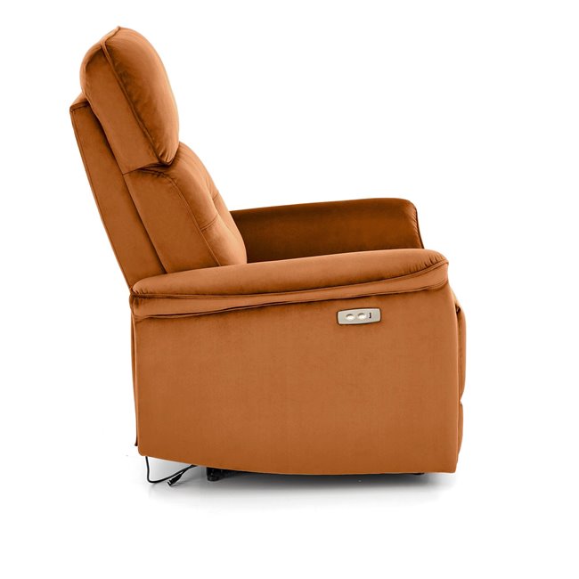 Electric recliner Hemiro, cinnamon color velvet, USB charging socket, W90-170x80cm, H92-108cm, seat H46cm