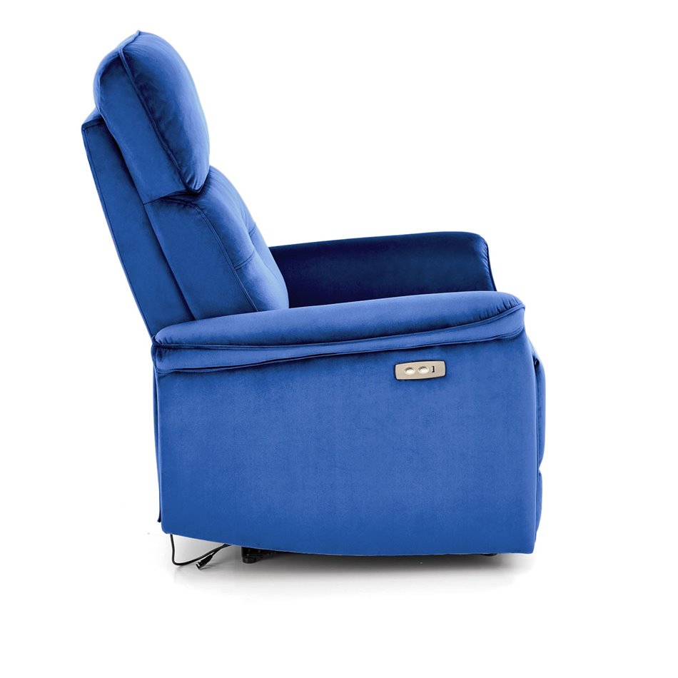 Electric recliner Hemiro, navy blue velvet, USB charging socket, W90-170x80cm, H92-108cm, seat H46cm