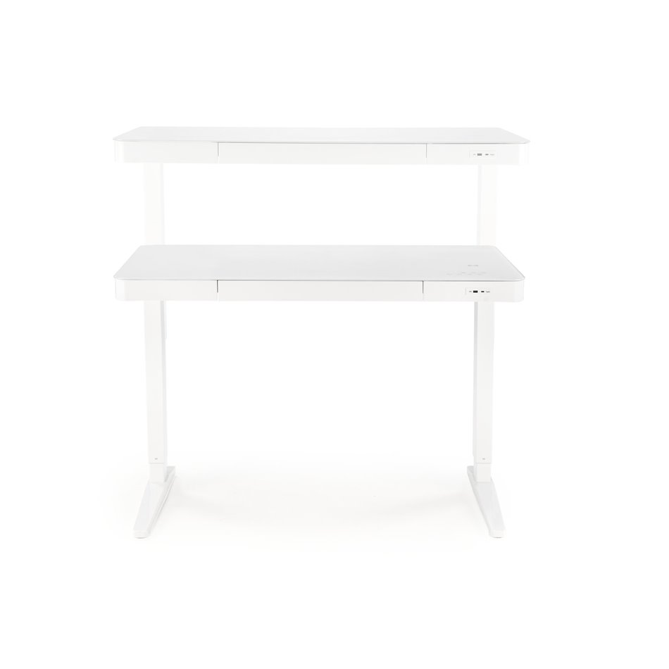 Desk Hendryss, with height adjustment function, white, glass/steel,  H77-120x120x60cm