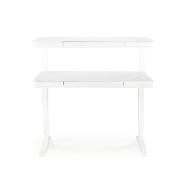 Desk Hendryss, with height adjustment function, white, glass/steel,  H77-120x120x60cm