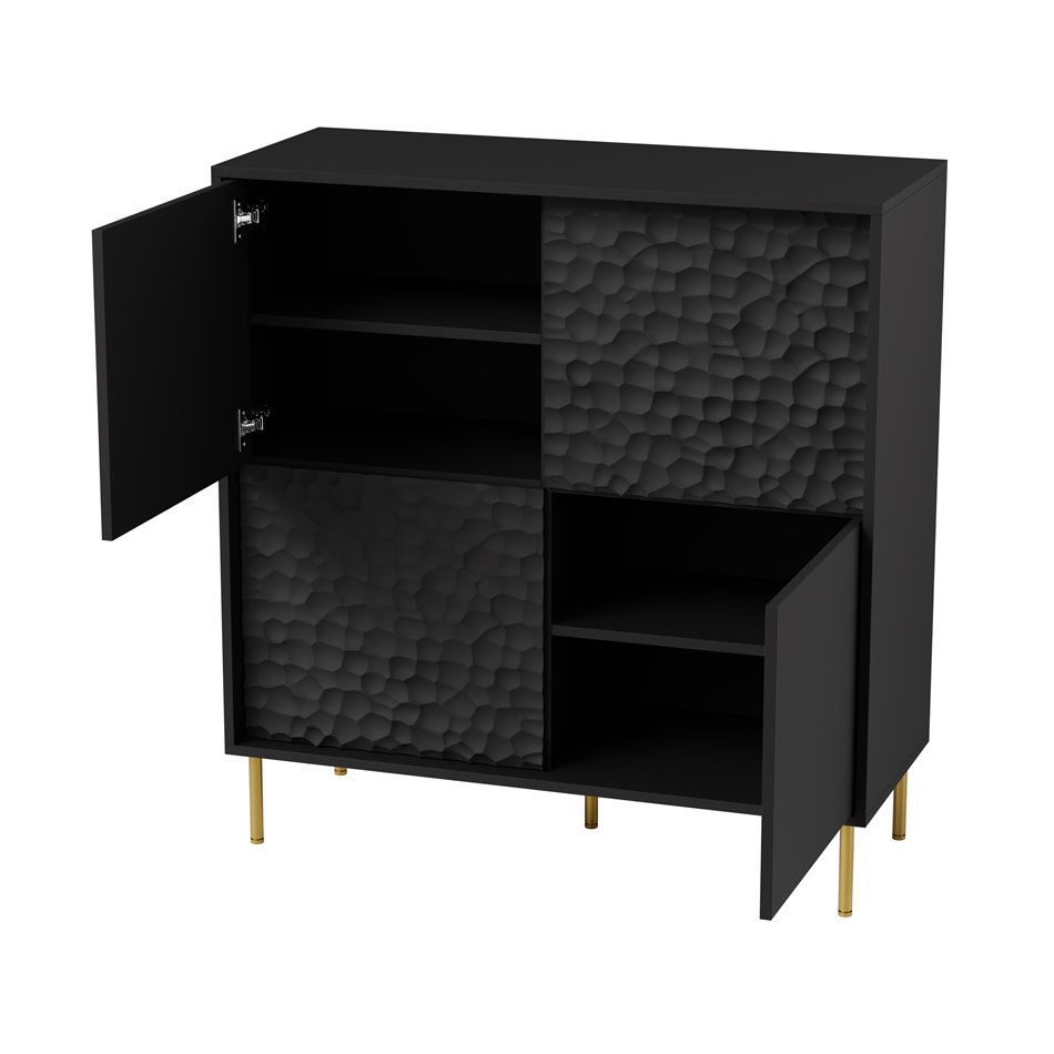Sideboard Haulet, black/gold color, H105x100x41cm