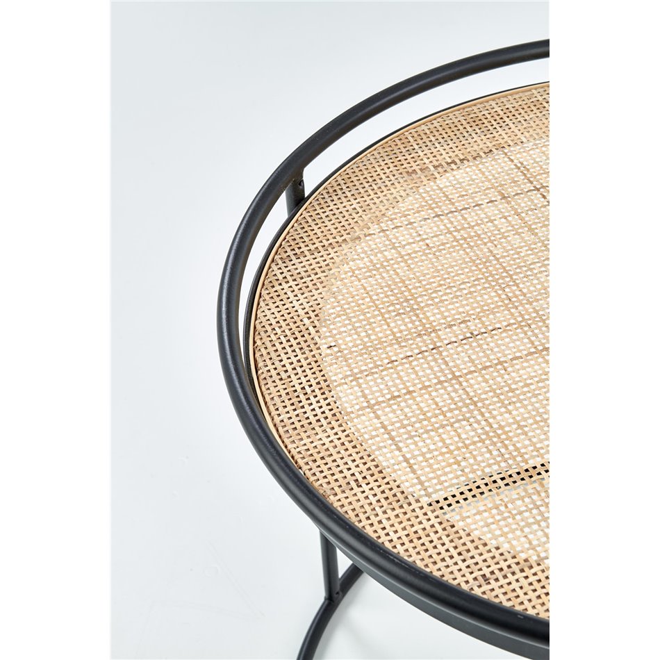 Side table set Hando, 2 pcs, black/natural, steel/rattan, D51cm, H42cm / D41cm, H37cm