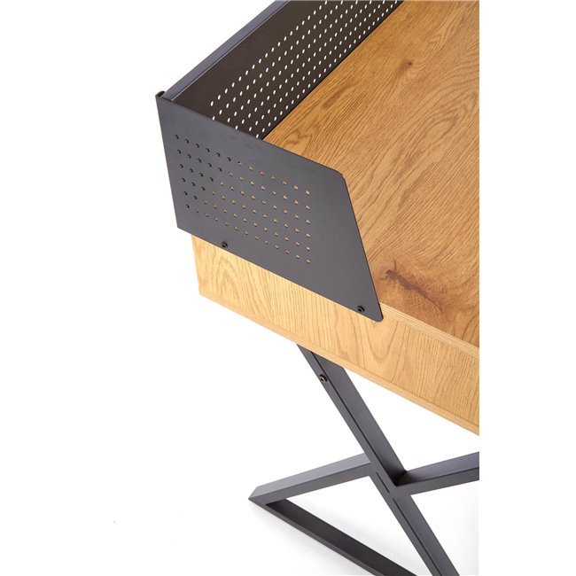 Desk Hexdrin, golden oak/black, MDF/steel,  H90x110x51cm