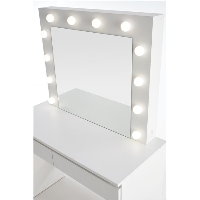 Dressing table with mirror Holwud, white, MDF/LED lights, H140x94x43cm