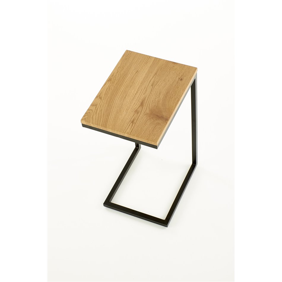 Side table Hisan, black/oak color, MDF/steel, H60x40x30cm