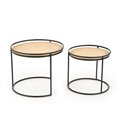 Side table set Hando, 2 pcs, black/natural, steel/rattan, D51cm, H42cm / D41cm, H37cm