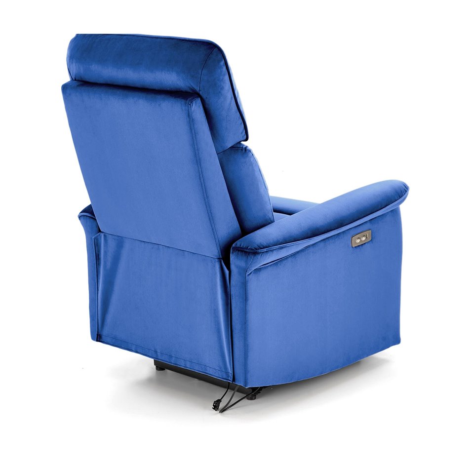 Electric recliner Hemiro, navy blue velvet, USB charging socket, W90-170x80cm, H92-108cm, seat H46cm