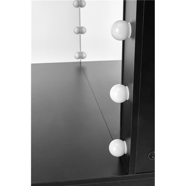 Dressing table with mirror Holwud XL, black, MDF/LED lights, H140x120x55cm