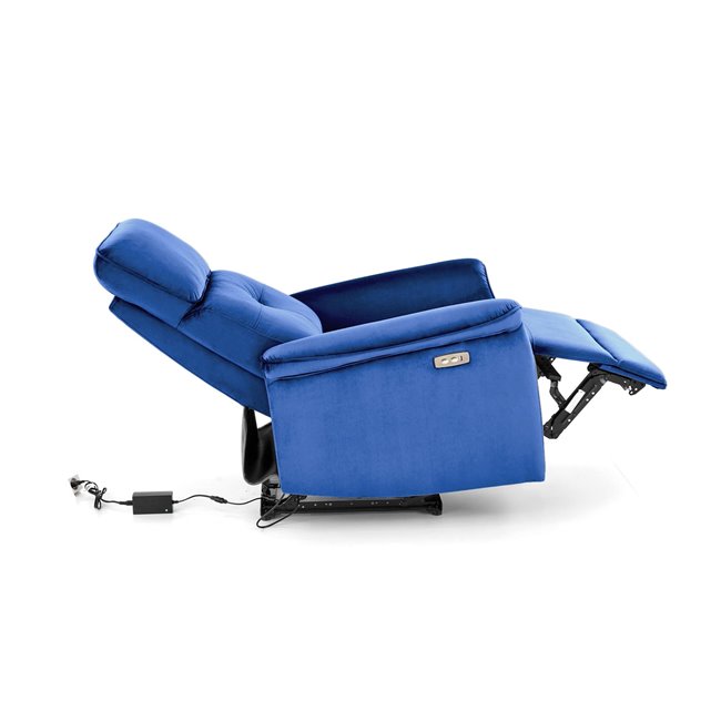 Electric recliner Hemiro, navy blue velvet, USB charging socket, W90-170x80cm, H92-108cm, seat H46cm