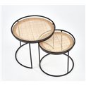 Side table set Hando, 2 pcs, black/natural, steel/rattan, D51cm, H42cm / D41cm, H37cm