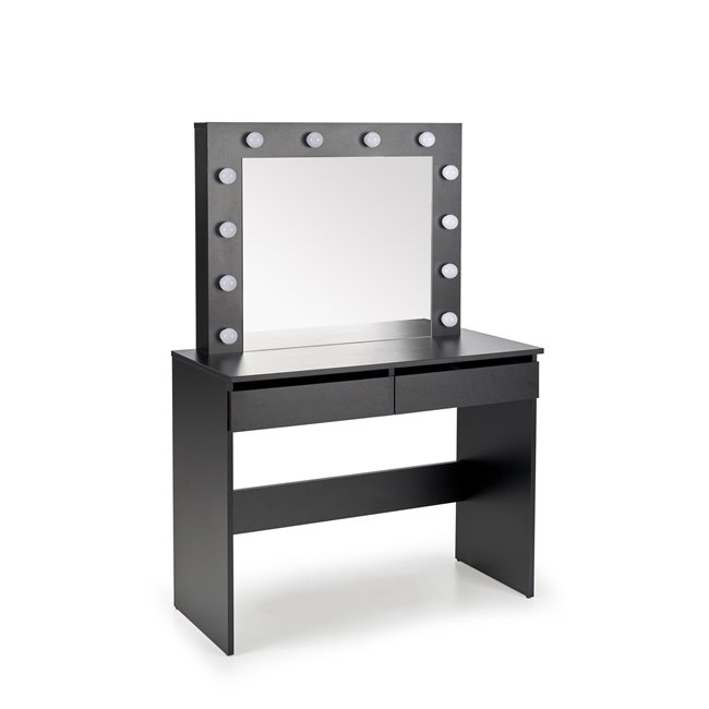 Dressing table with mirror Holwud, black, MDF/LED lights, H140x94x43cm