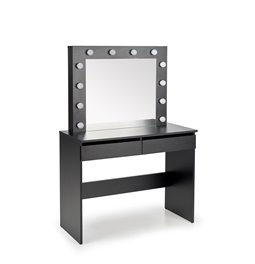 Dressing table with mirror Holwud, black, MDF/LED lights, H140x94x43cm