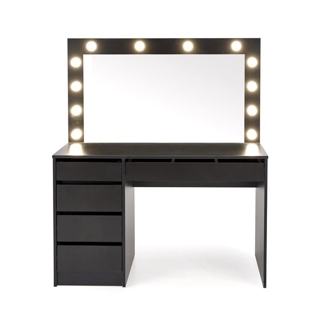 Dressing table with mirror Holwud XL, black, MDF/LED lights, H140x120x55cm