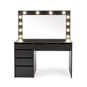 Dressing table with mirror Holwud XL, black, MDF/LED lights, H140x120x55cm