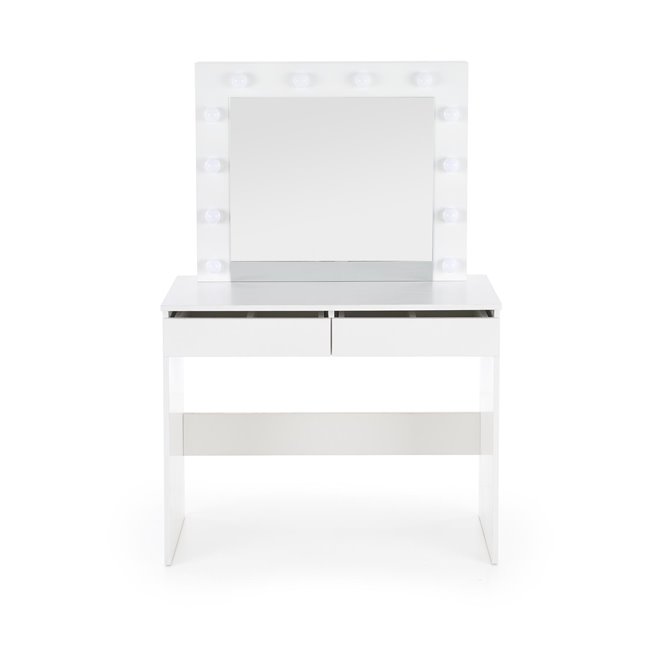 Dressing table with mirror Holwud, white, MDF/LED lights, H140x94x43cm