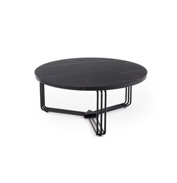 Coffee table Hantica, black marble look, MDF/Steel, D80cm, H36cm