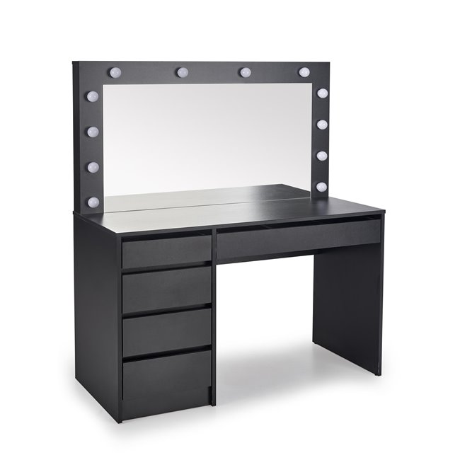 Dressing table with mirror Holwud XL, black, MDF/LED lights, H140x120x55cm