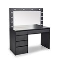 Dressing table with mirror Holwud XL, black, MDF/LED lights, H140x120x55cm
