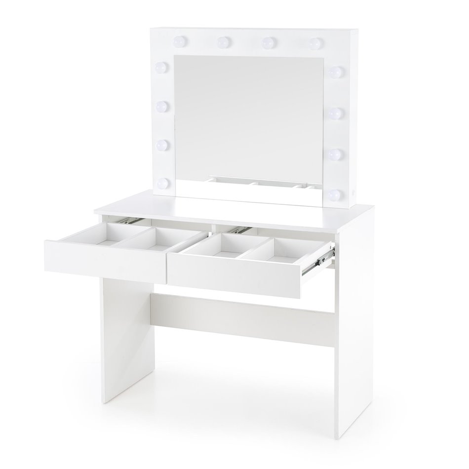 Dressing table with mirror Holwud, white, MDF/LED lights, H140x94x43cm