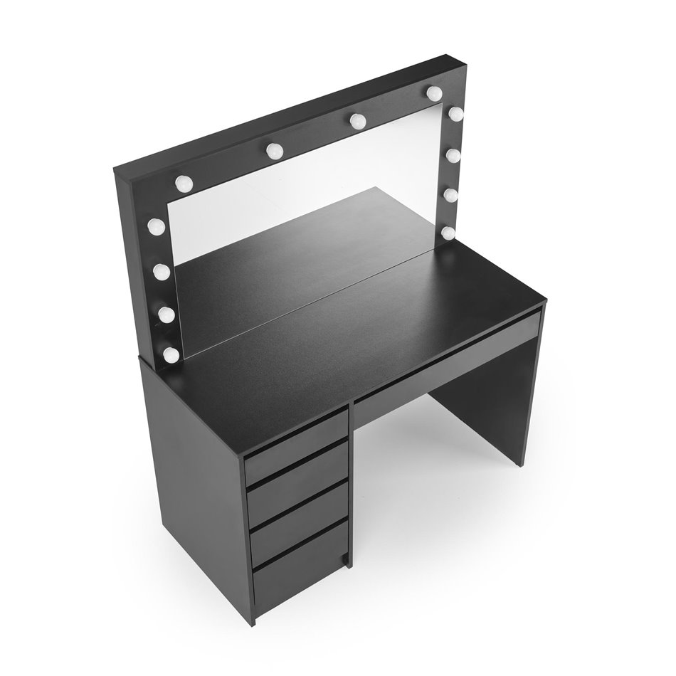 Dressing table with mirror Holwud XL, black, MDF/LED lights, H140x120x55cm
