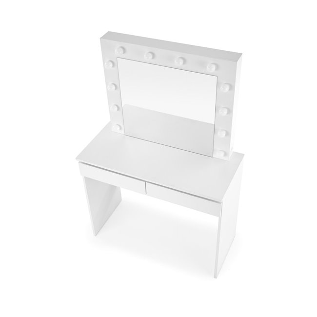 Dressing table with mirror Holwud, white, MDF/LED lights, H140x94x43cm