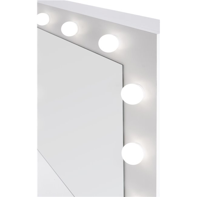Dressing table with mirror Holwud, white, MDF/LED lights, H140x94x43cm