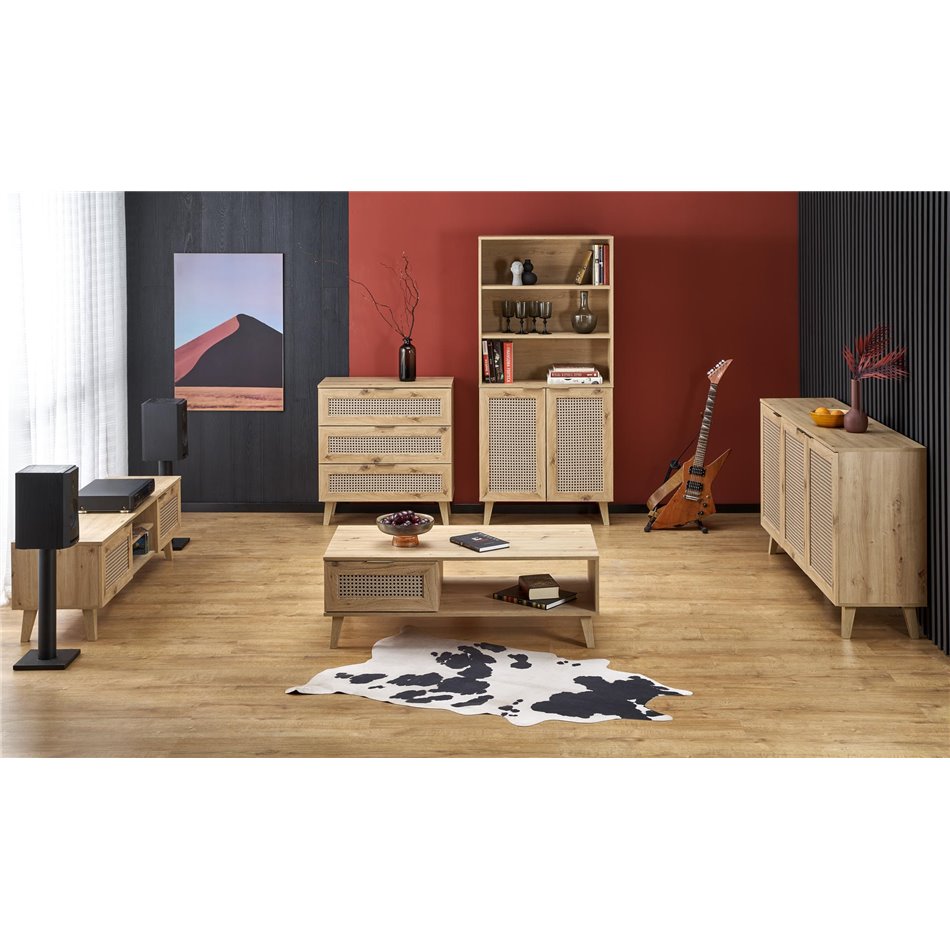 Bedside table Horeno, oak/black color, MDF, H52x50x34cm